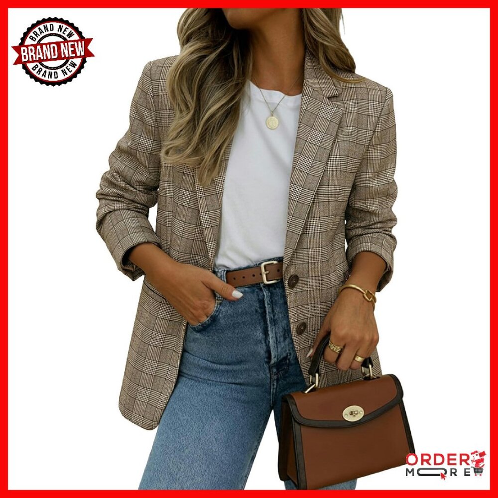 Fully-Lined Plaid Blazer For Work Office Business Casual